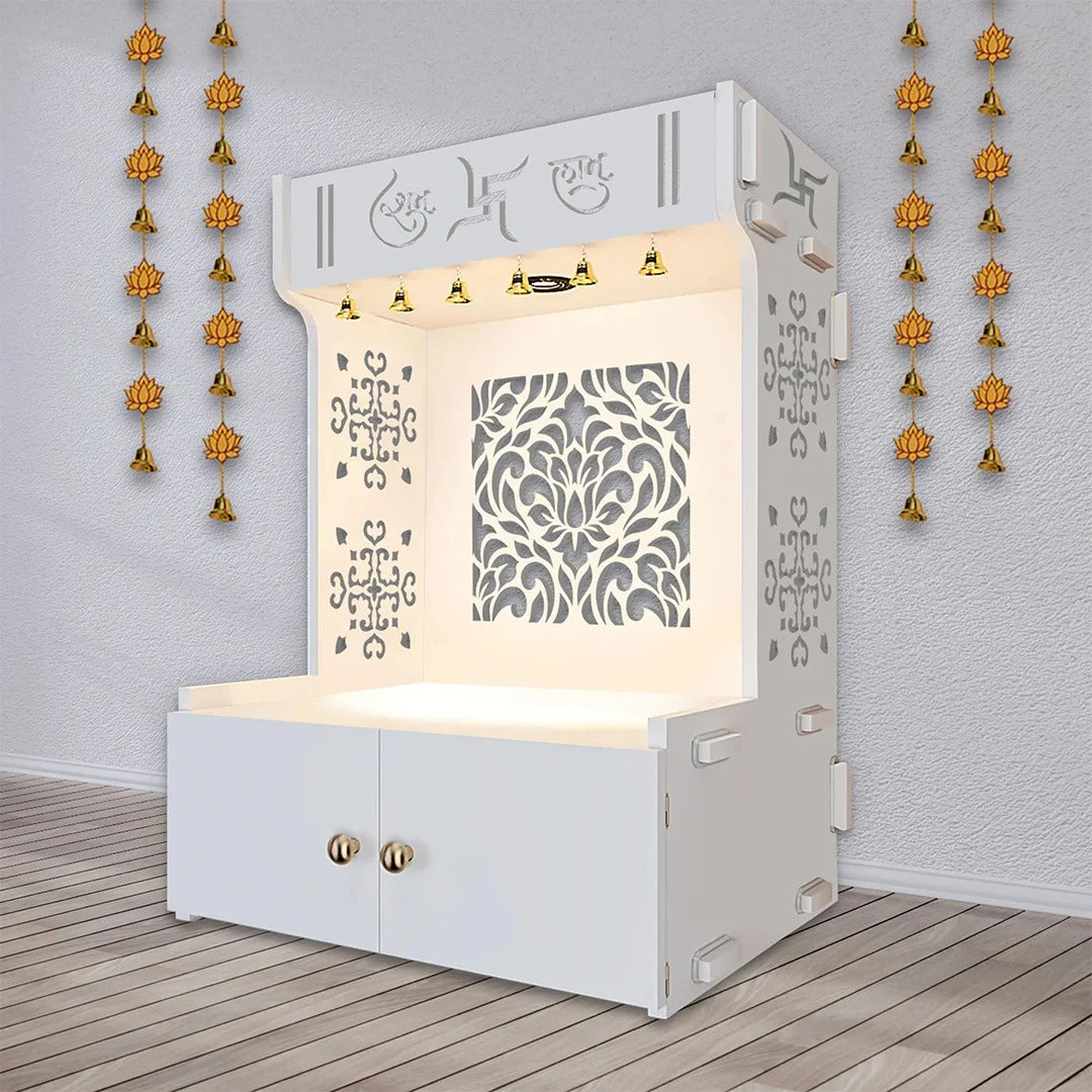Holy Swastika White Wood Temple with Light