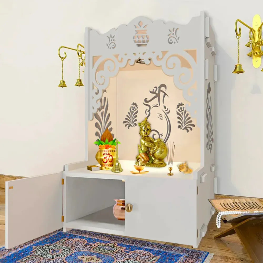 Shri Ganesh Floor Temple with Inbuilt Light – White