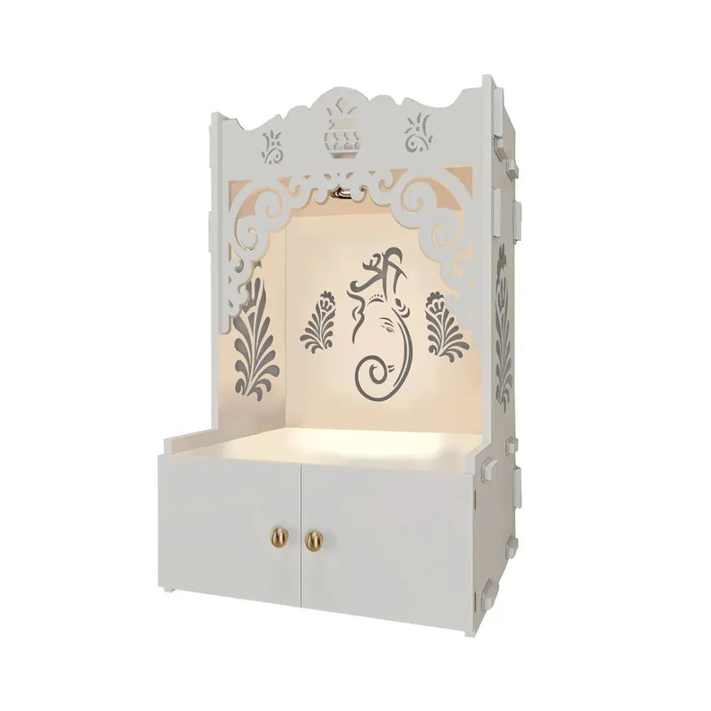 Shri Ganesh Floor Temple with Inbuilt Light – White