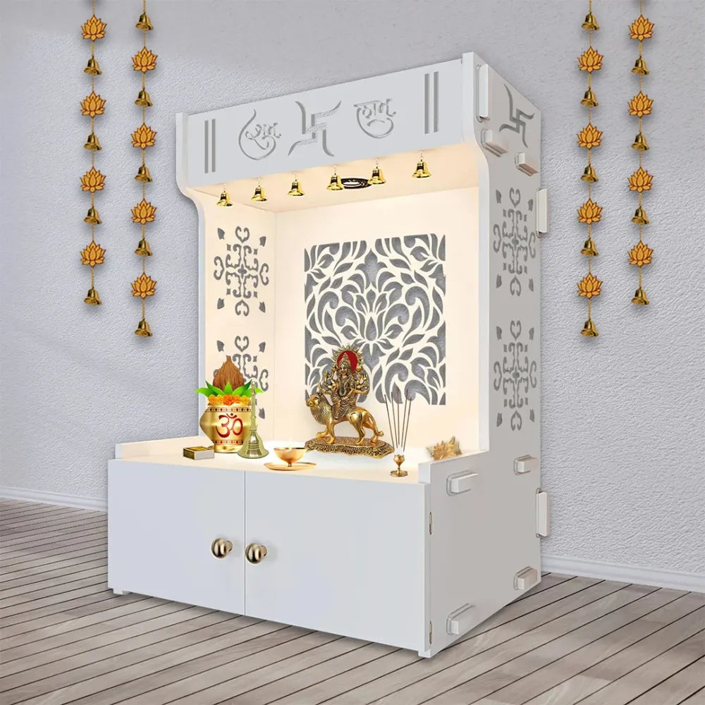 Holy Swastika White Wood Temple with Light