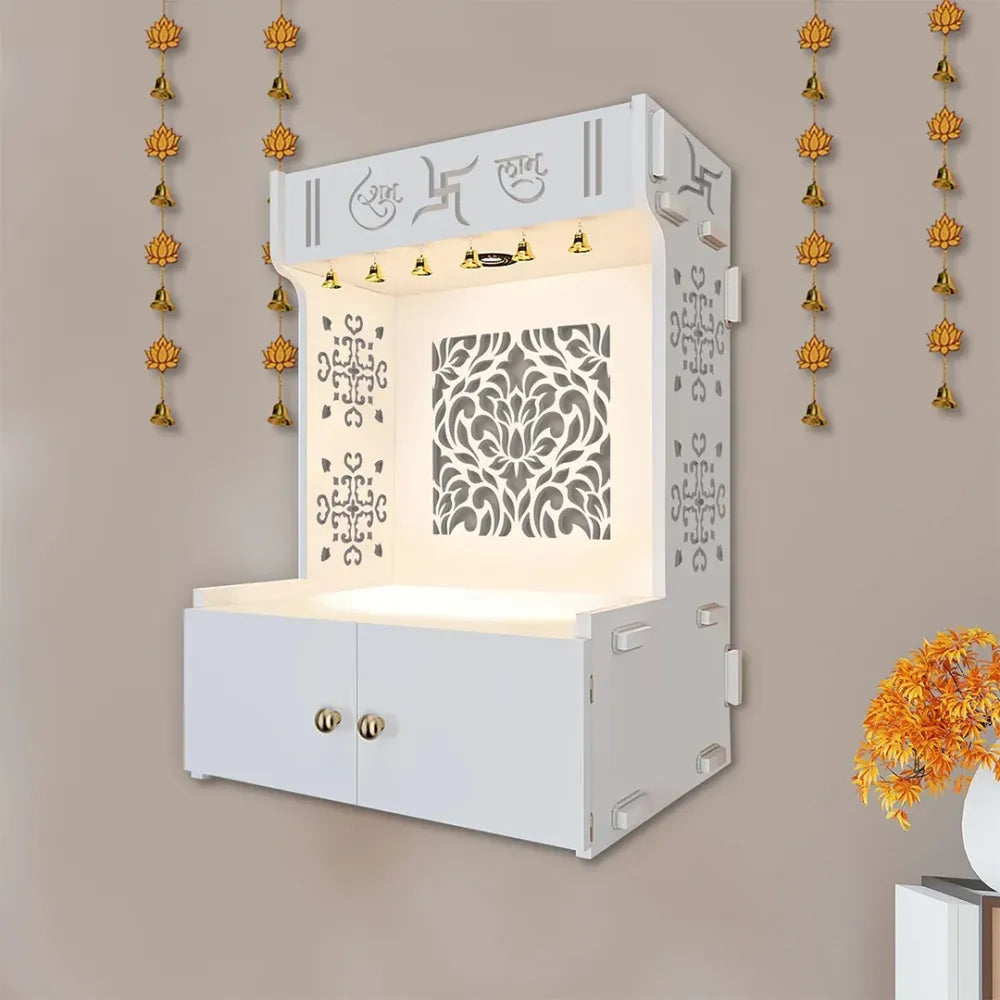Holy Swastika White Wood Temple with Light