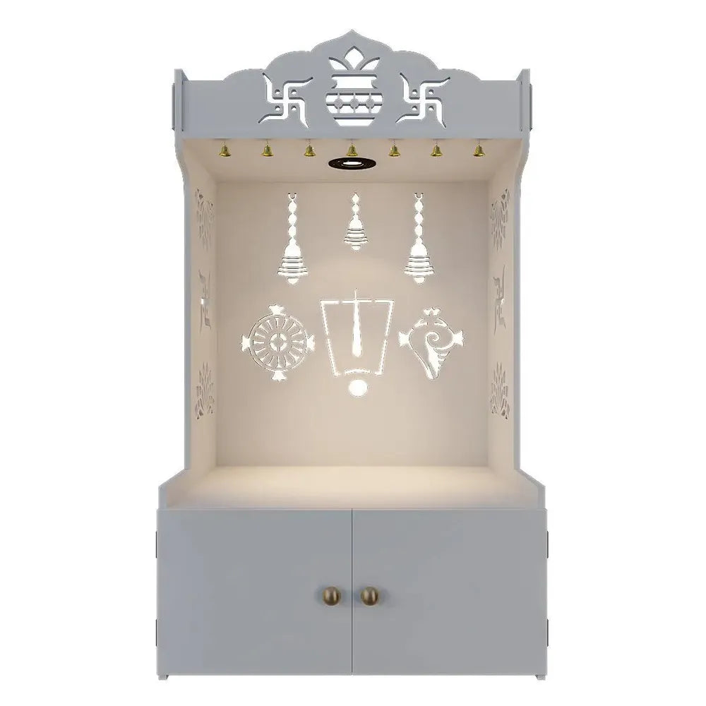 White Wooden Floor Temple with Light & Shelf
