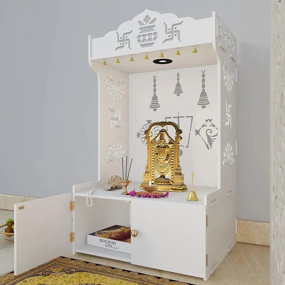 White Wooden Floor Temple with Light & Shelf