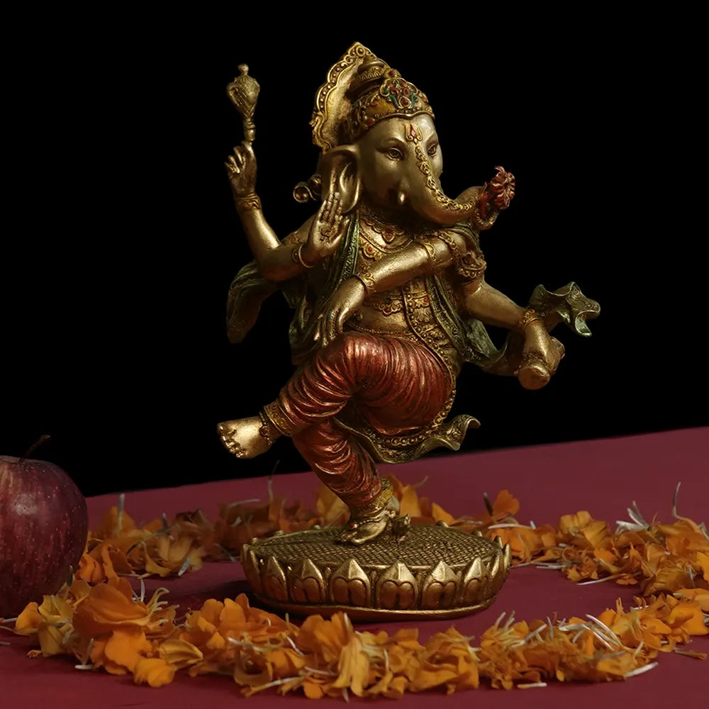 Cheerful Dancing Ganesha Idol In Polyresin