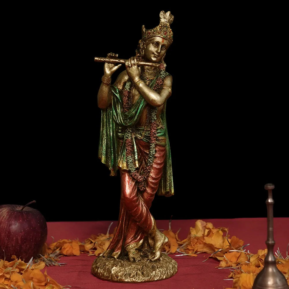 Highly Detailed Golden Finish Krishna Idol