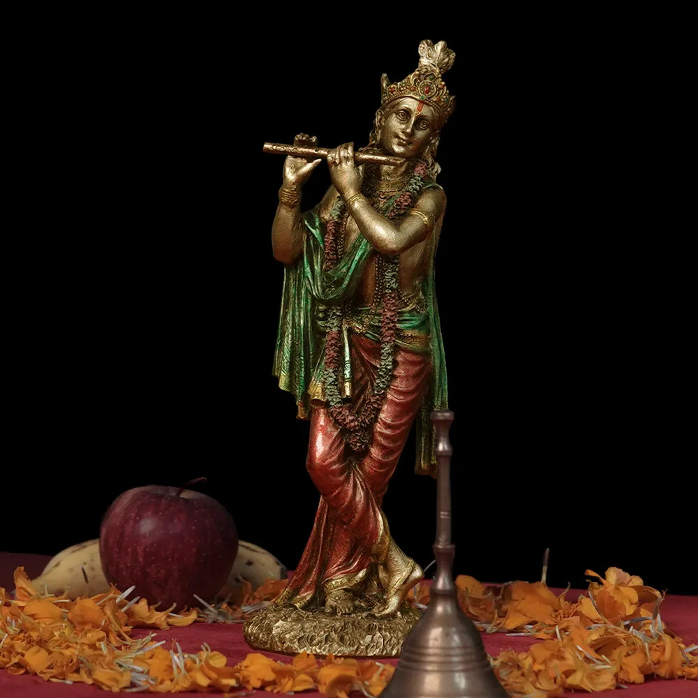 Highly Detailed Golden Finish Krishna Idol