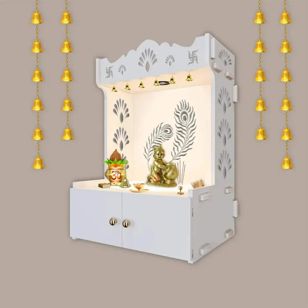 Mor Pankh Wooden Mandir with Focus Light