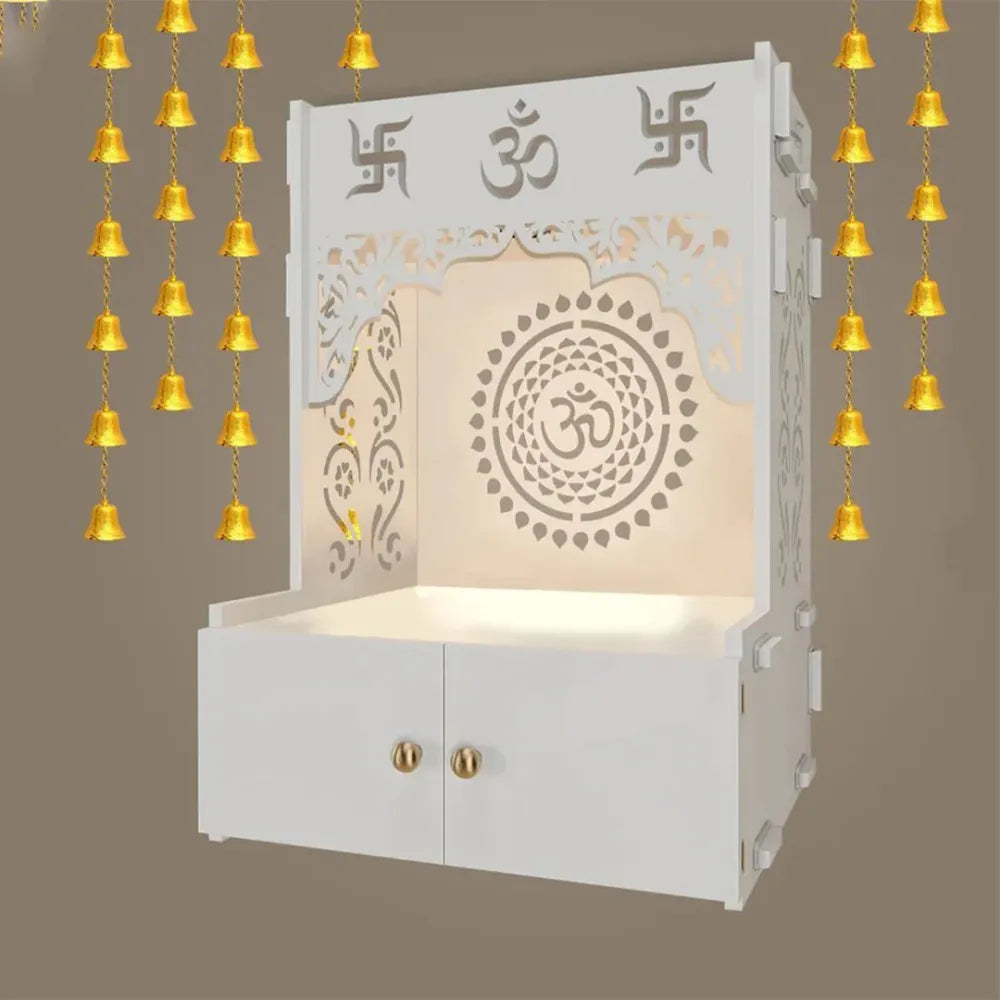 Om Chakra White Temple with Light & Shelf