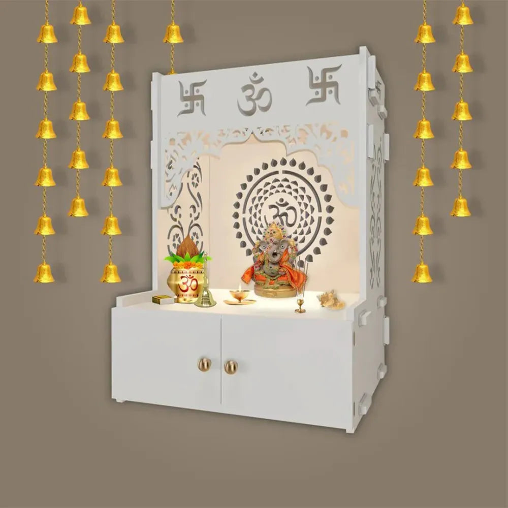 Om Chakra White Temple with Light & Shelf