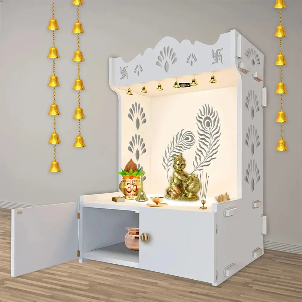 Mor Pankh Wooden Mandir with Focus Light