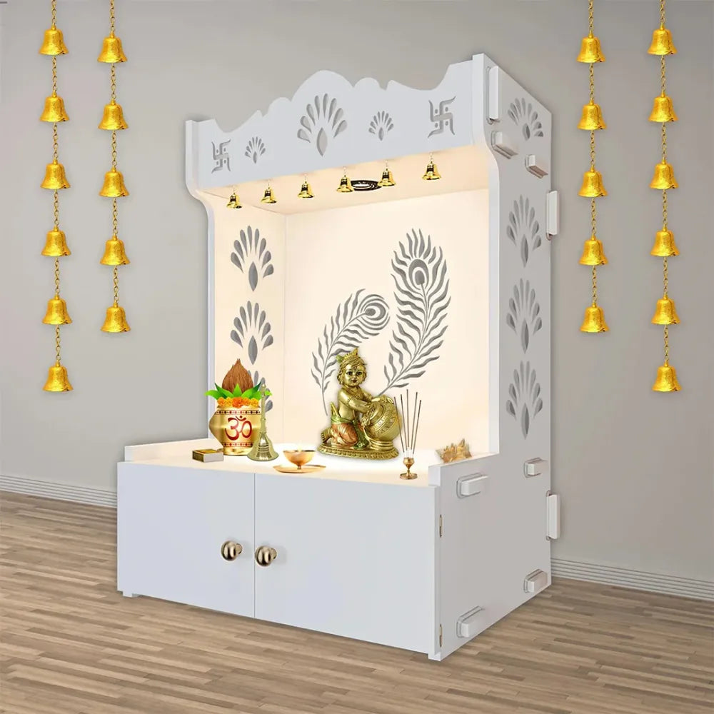 Mor Pankh Wooden Mandir with Focus Light