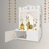 Swastika Kalash Wooden Temple - Hindu wall mandir with lights & shelf