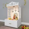 White Wooden Home Mandir with Shelf & LED Light