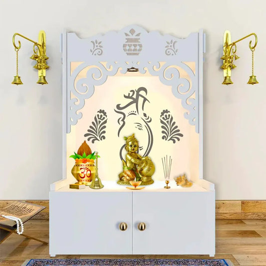 Shri Ganesh Floor Temple with Inbuilt Light – White