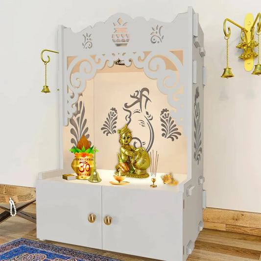 Shri Ganesh Floor Temple with Inbuilt Light – White