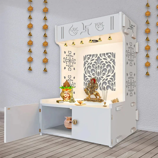 Holy Swastika White Wood Temple with Light
