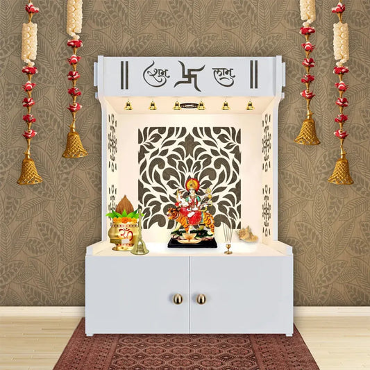 Holy Swastika White Wood Temple with Light