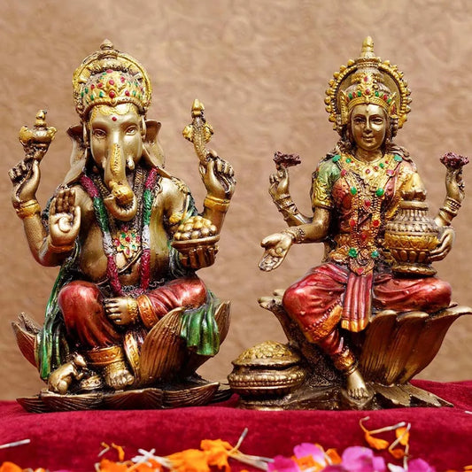 Golden Handcrafted Laxmi Ganesha Murti