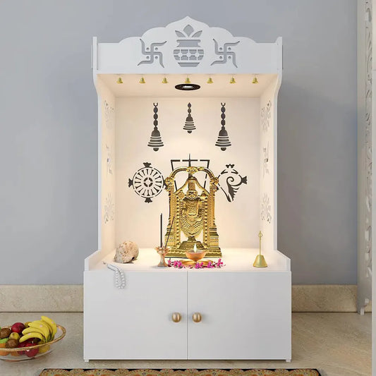 White Wooden Floor Temple with Light & Shelf