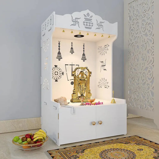 White Wooden Floor Temple with Light & Shelf