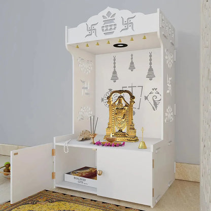 White Wooden Floor Temple with Light & Shelf