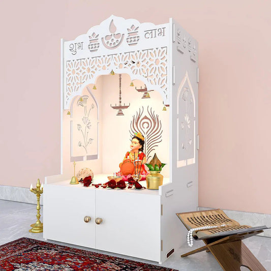 White Jali Wooden Temple with Light