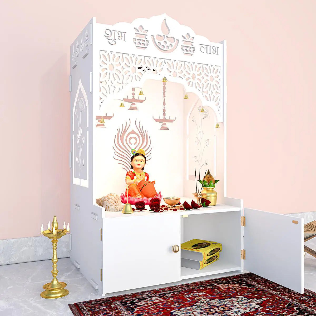 White Jali Wooden Temple with Light