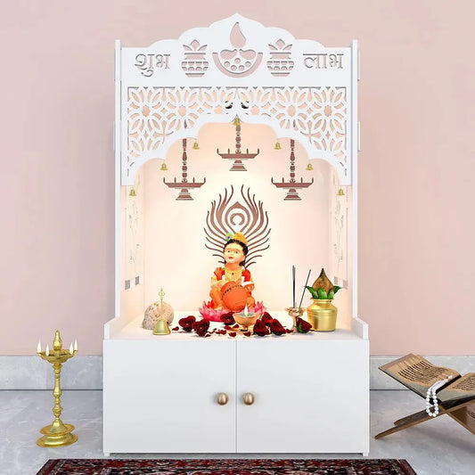White Jali Wooden Temple with Light