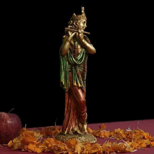 Highly Detailed Golden Finish Krishna Idol