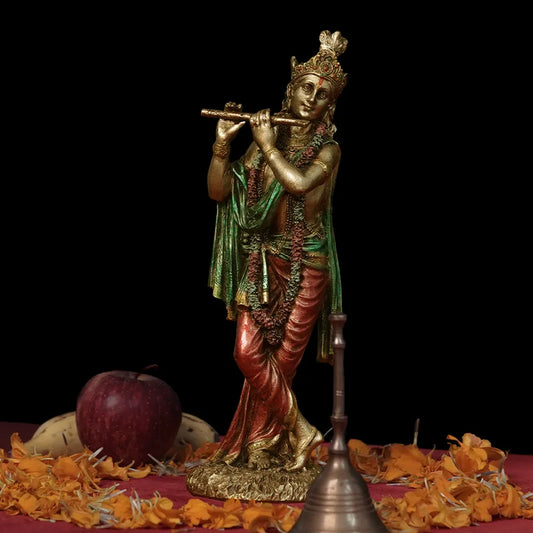 Highly Detailed Golden Finish Krishna Idol