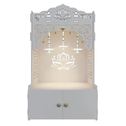 Lotus Pattern MDF Wood Temple with Spacious Shelf