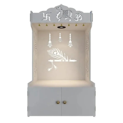 Mor Pankh Floor Temple with Shelf – White