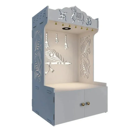 Mor Pankh Floor Temple with Shelf – White
