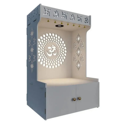 Om Chakra Floor Temple with Spacious Wooden Shelf &amp; Inbuilt Focus Light