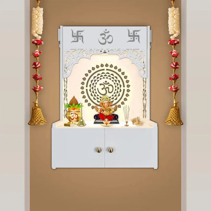 Om Chakra White Temple with Light & Shelf