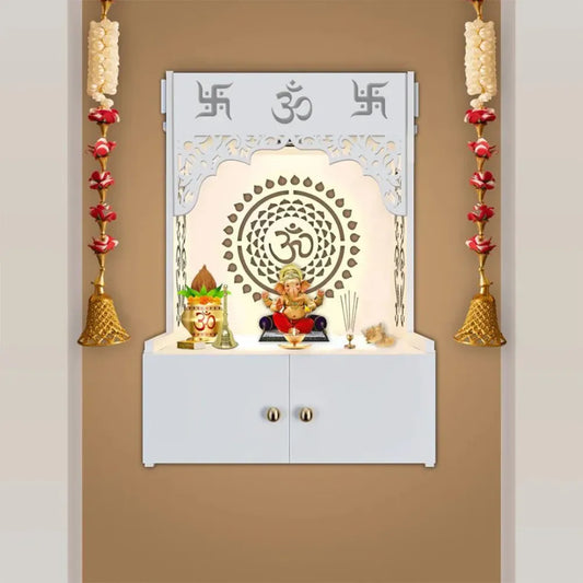 Om Chakra White Temple with Light & Shelf