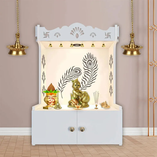 Mor Pankh Wooden Mandir with Focus Light