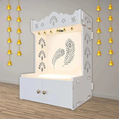 Mor Pankh Wooden Mandir with Focus Light