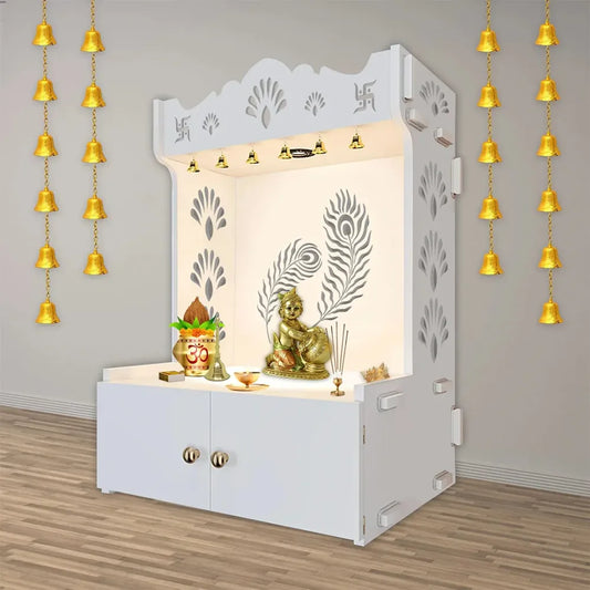 Mor Pankh Wooden Mandir with Focus Light