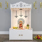 White Wooden Home Mandir with Shelf & LED Light